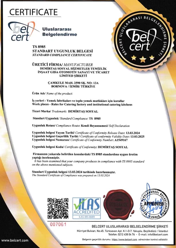 TS 8985 Standart Uygunluk Belgesi - Demirtaş Catering